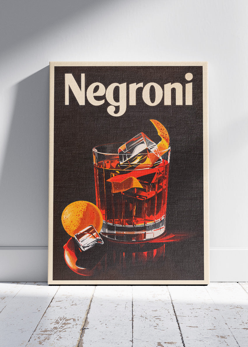 Negroni Modern Cocktail Poster & Canvas Print | Dark Minimalist Bar Wall Art