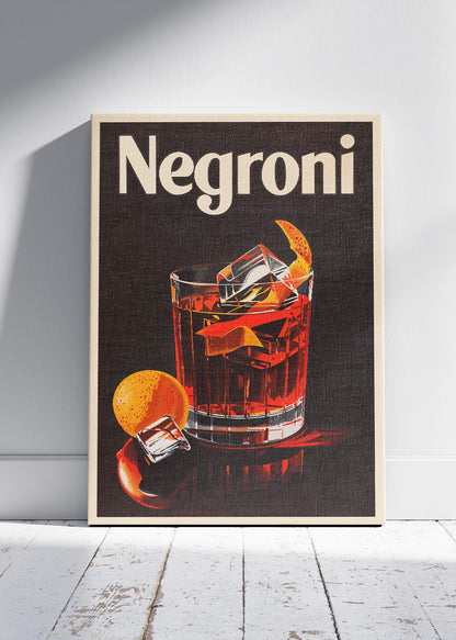 Negroni Modern Cocktail Poster & Canvas Print | Dark Minimalist Bar Wall Art