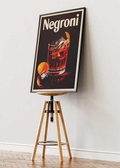 Negroni Modern Cocktail Poster & Canvas Print | Dark Minimalist Bar Wall Art
