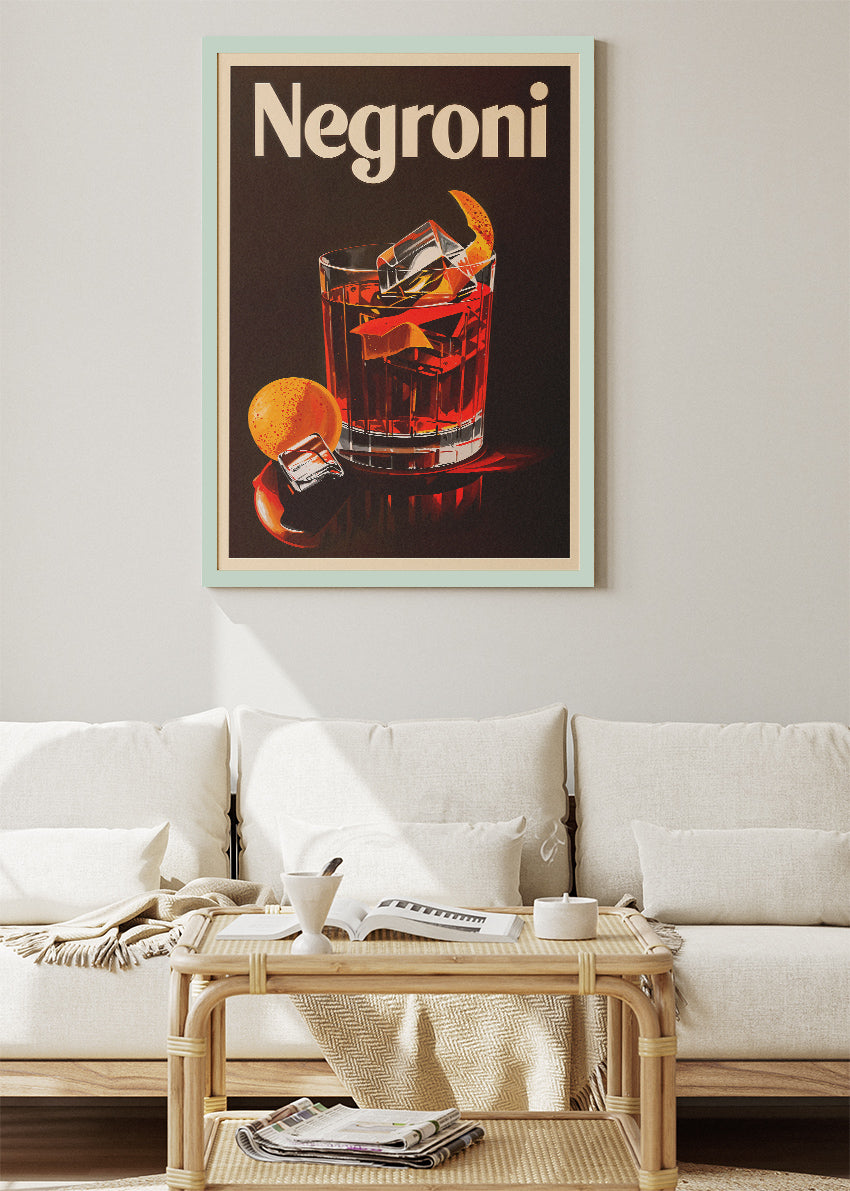 Negroni Modern Cocktail Poster & Canvas Print | Dark Minimalist Bar Wall Art