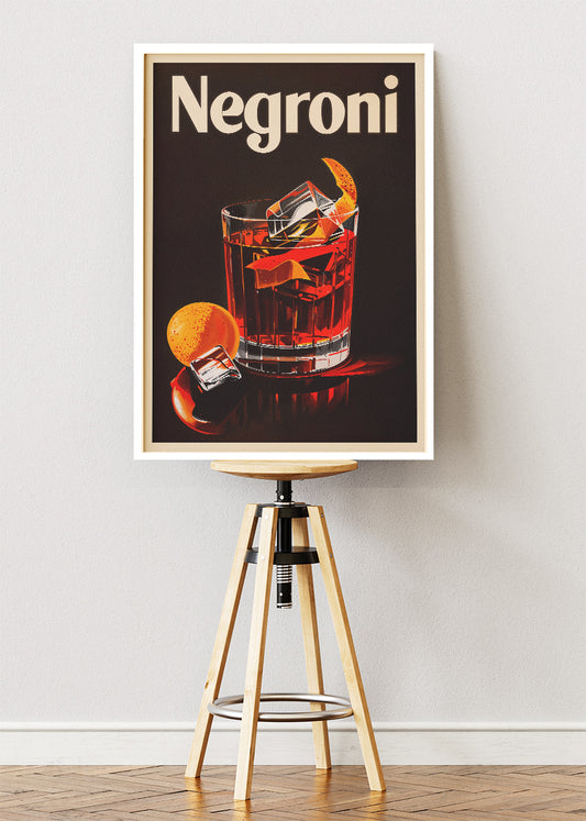 Negroni Modern Cocktail Poster & Canvas Print | Dark Minimalist Bar Wall Art