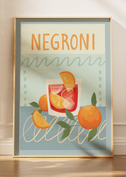 Negroni Pastel Cocktail Poster & Canvas Print | Modern Retro Bar Wall Art