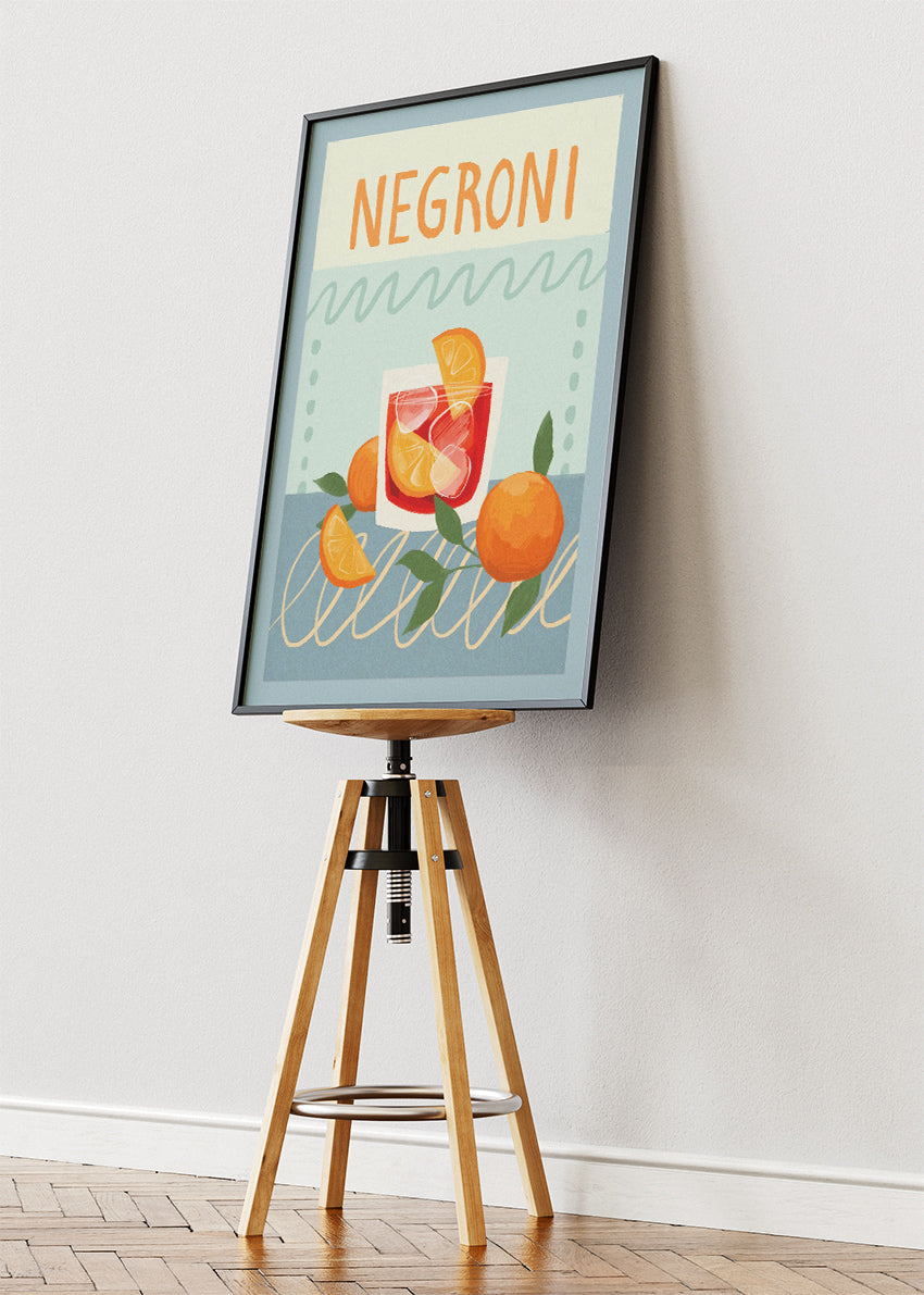 Negroni Pastel Cocktail Poster & Canvas Print | Modern Retro Bar Wall Art
