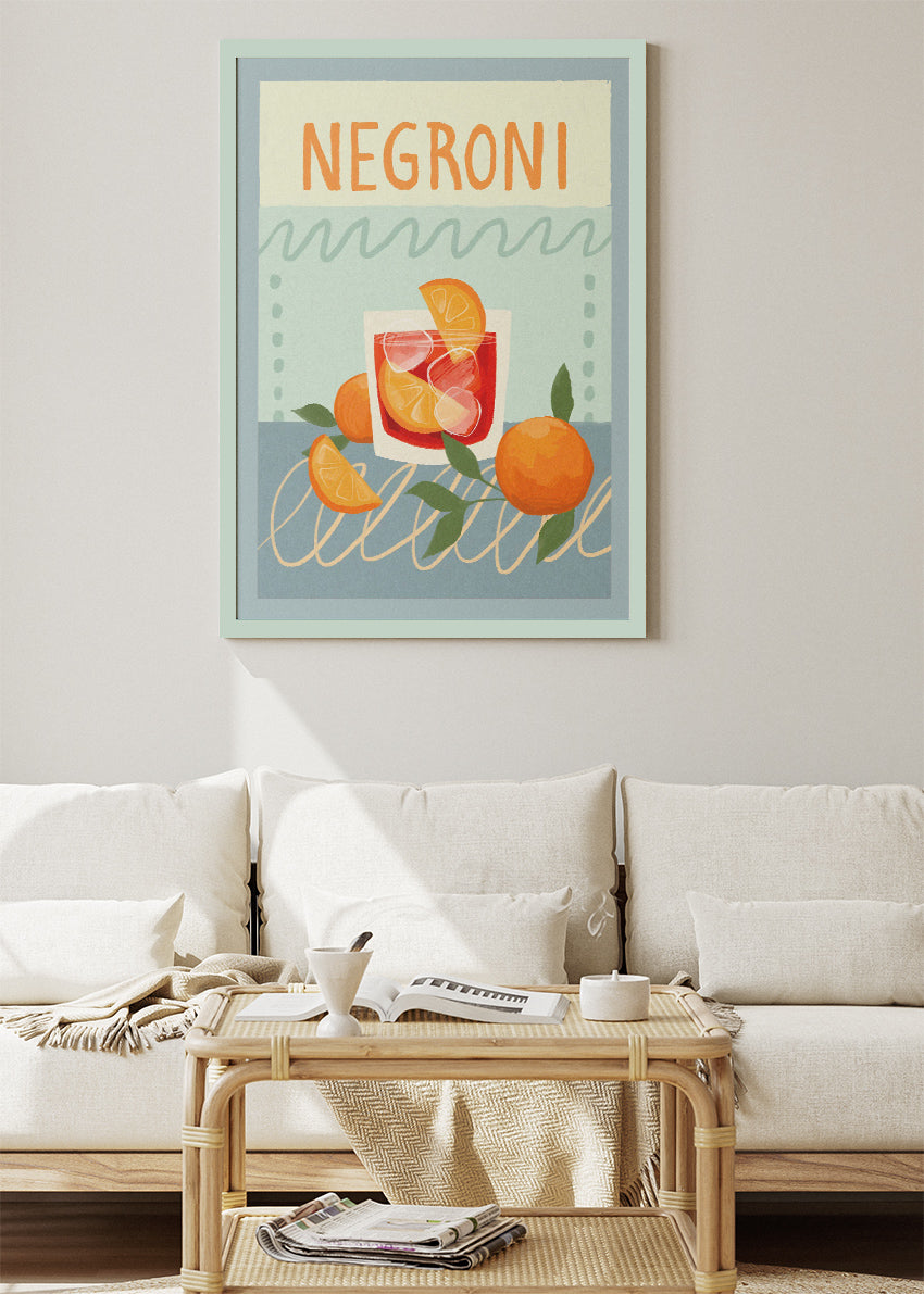 Negroni Pastel Cocktail Poster & Canvas Print | Modern Retro Bar Wall Art