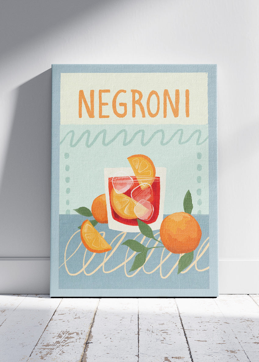 Negroni Pastel Cocktail Poster & Canvas Print | Modern Retro Bar Wall Art