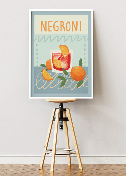 Negroni Pastel Cocktail Poster & Canvas Print | Modern Retro Bar Wall Art