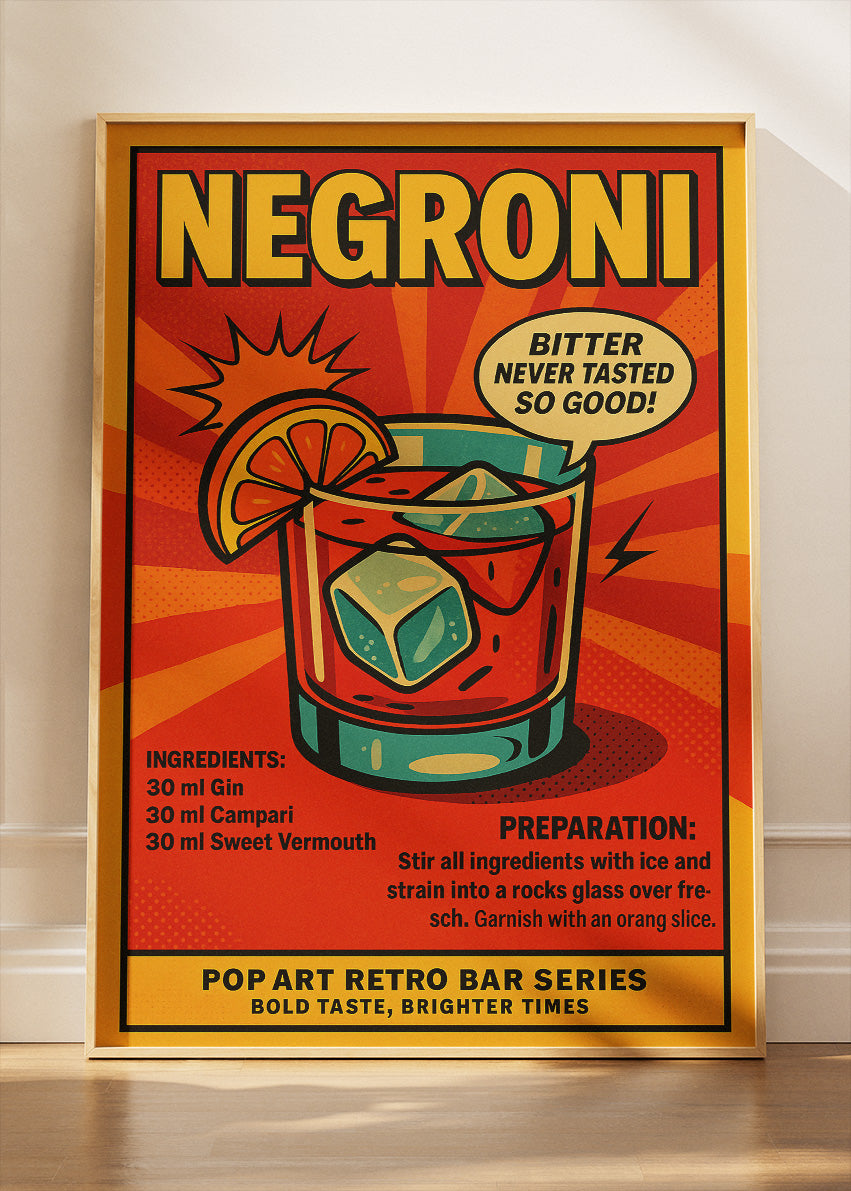 Negroni Pop Art Cocktail Poster & Canvas Print | Retro Bar Wall Art