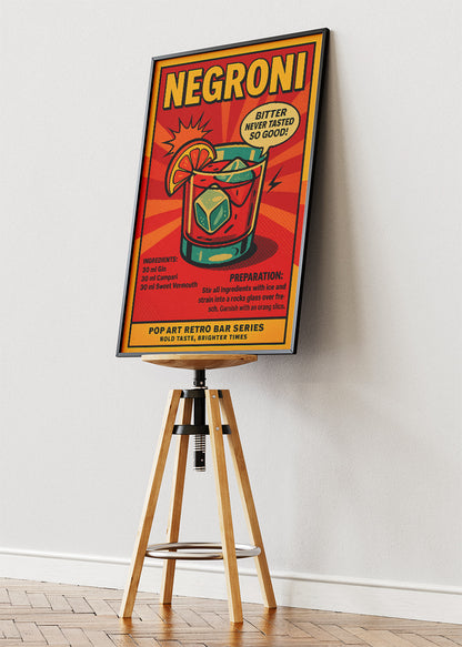 Negroni Pop Art Cocktail Poster & Canvas Print | Retro Bar Wall Art