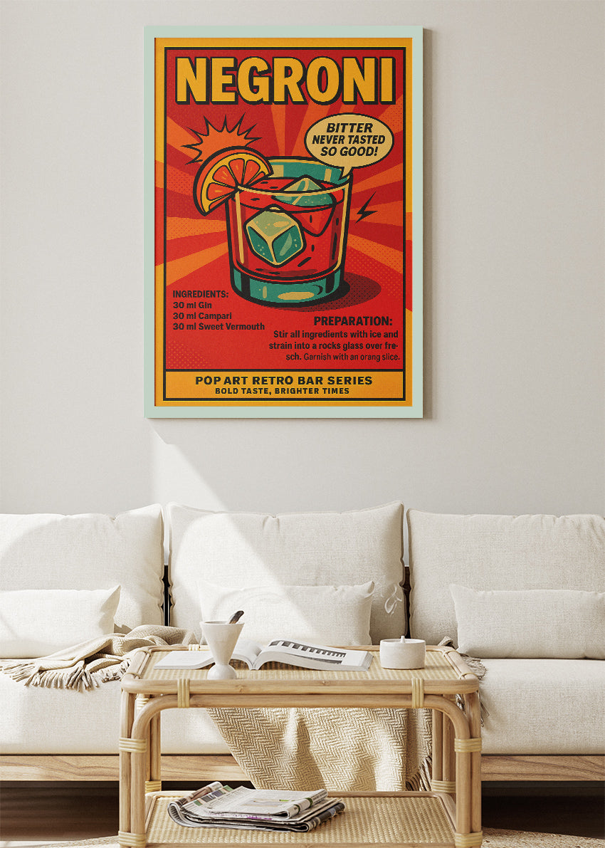 Negroni Pop Art Cocktail Poster & Canvas Print | Retro Bar Wall Art