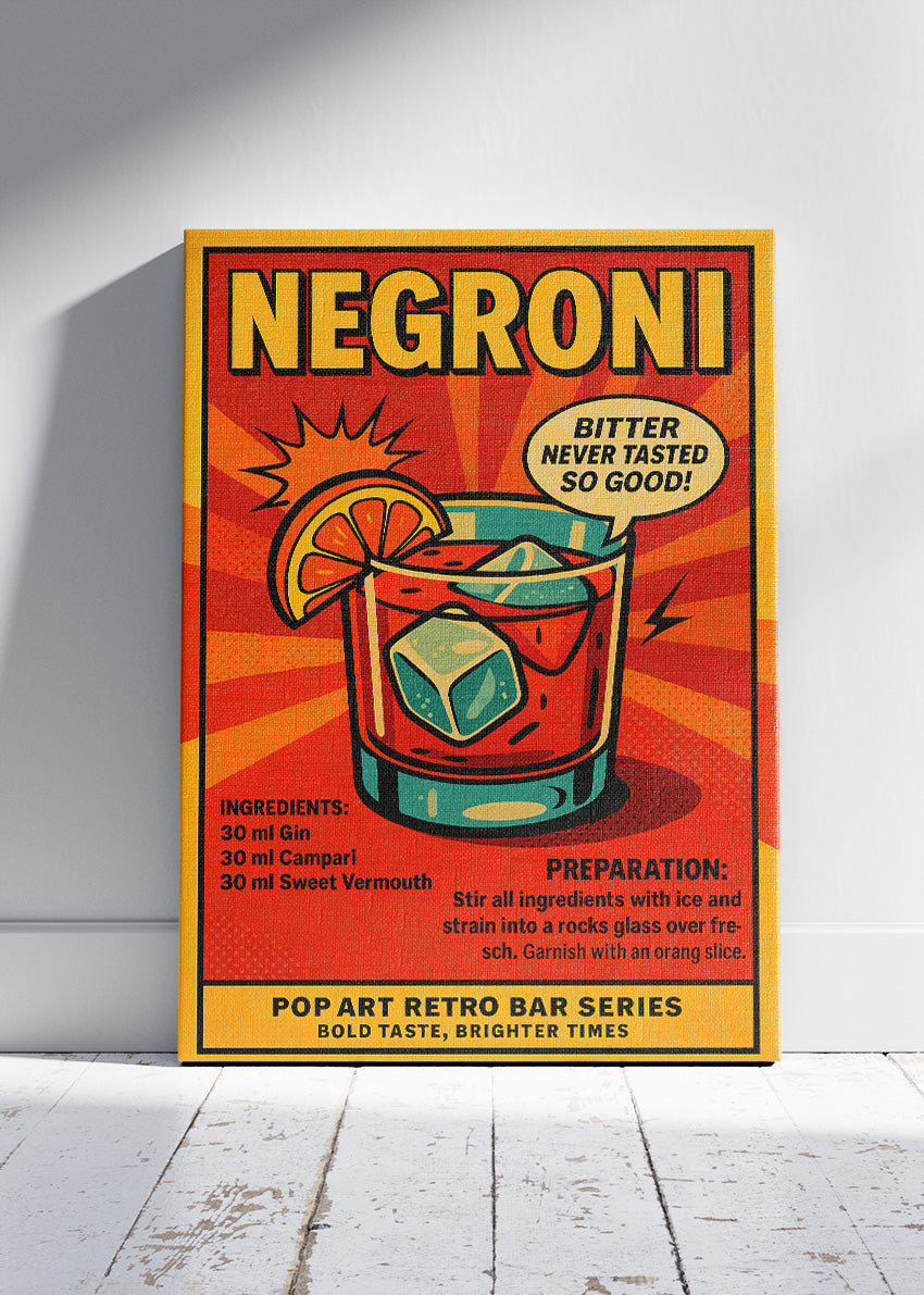 Negroni Pop Art Cocktail Poster & Canvas Print | Retro Bar Wall Art