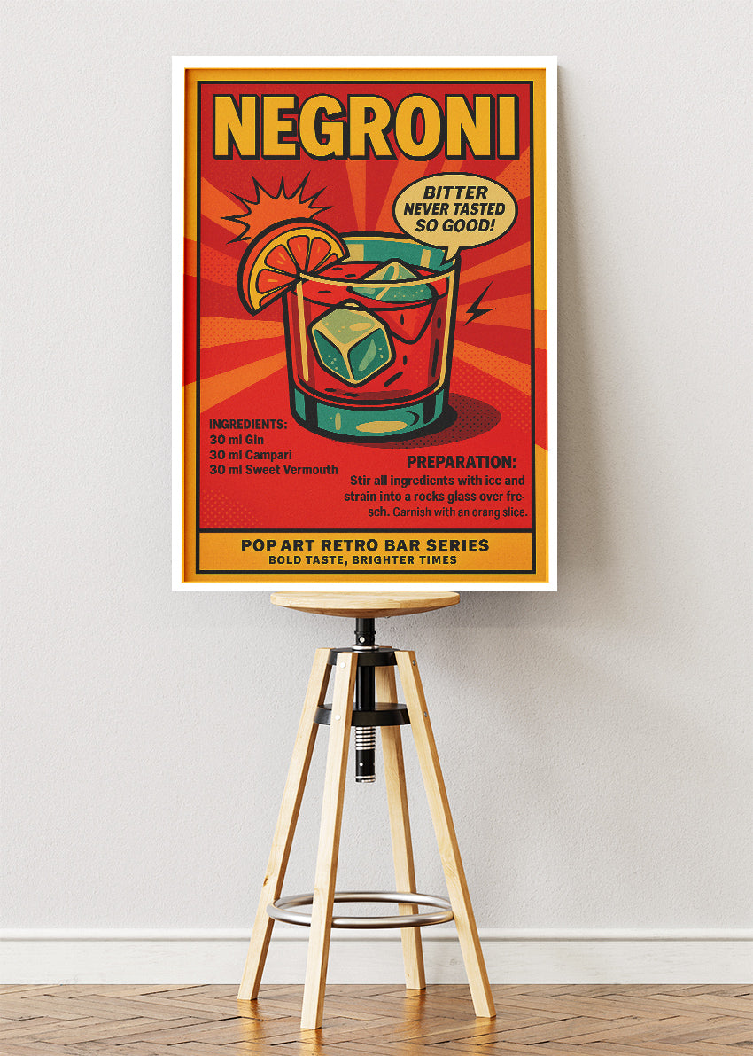 Negroni Pop Art Cocktail Poster & Canvas Print | Retro Bar Wall Art