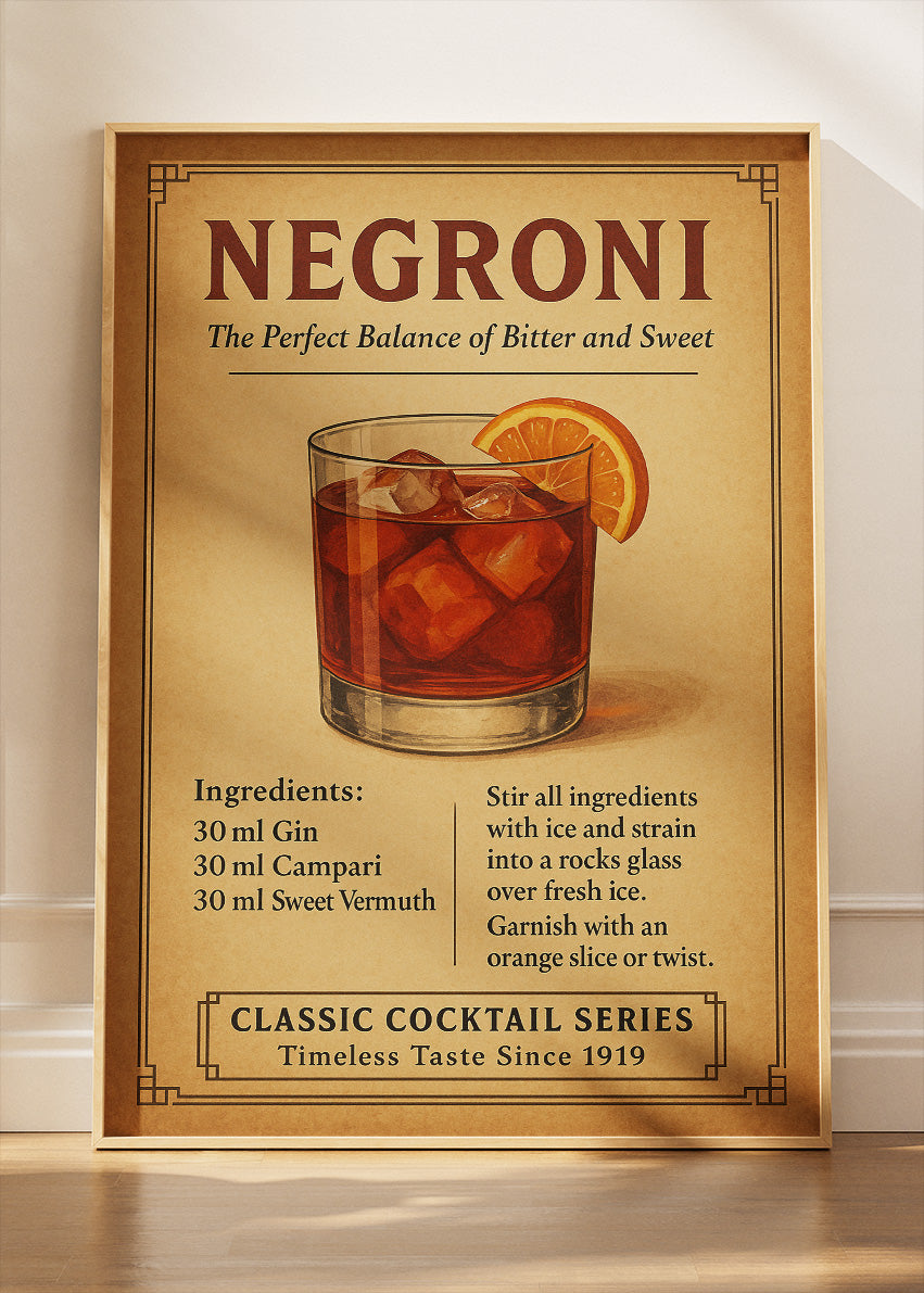 Negroni Vintage Cocktail Poster & Canvas Print | Classic Bar Wall Art