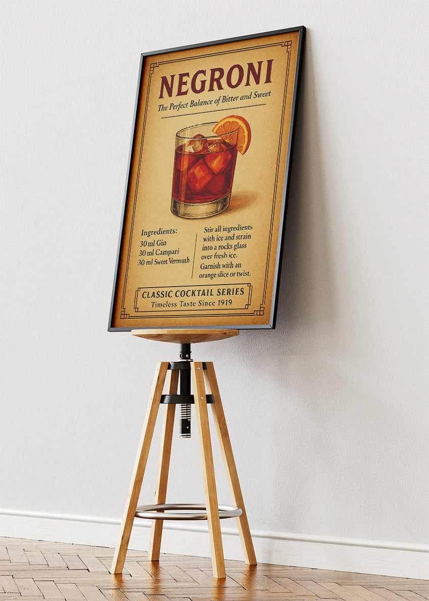 Negroni Vintage Cocktail Poster & Canvas Print | Classic Bar Wall Art