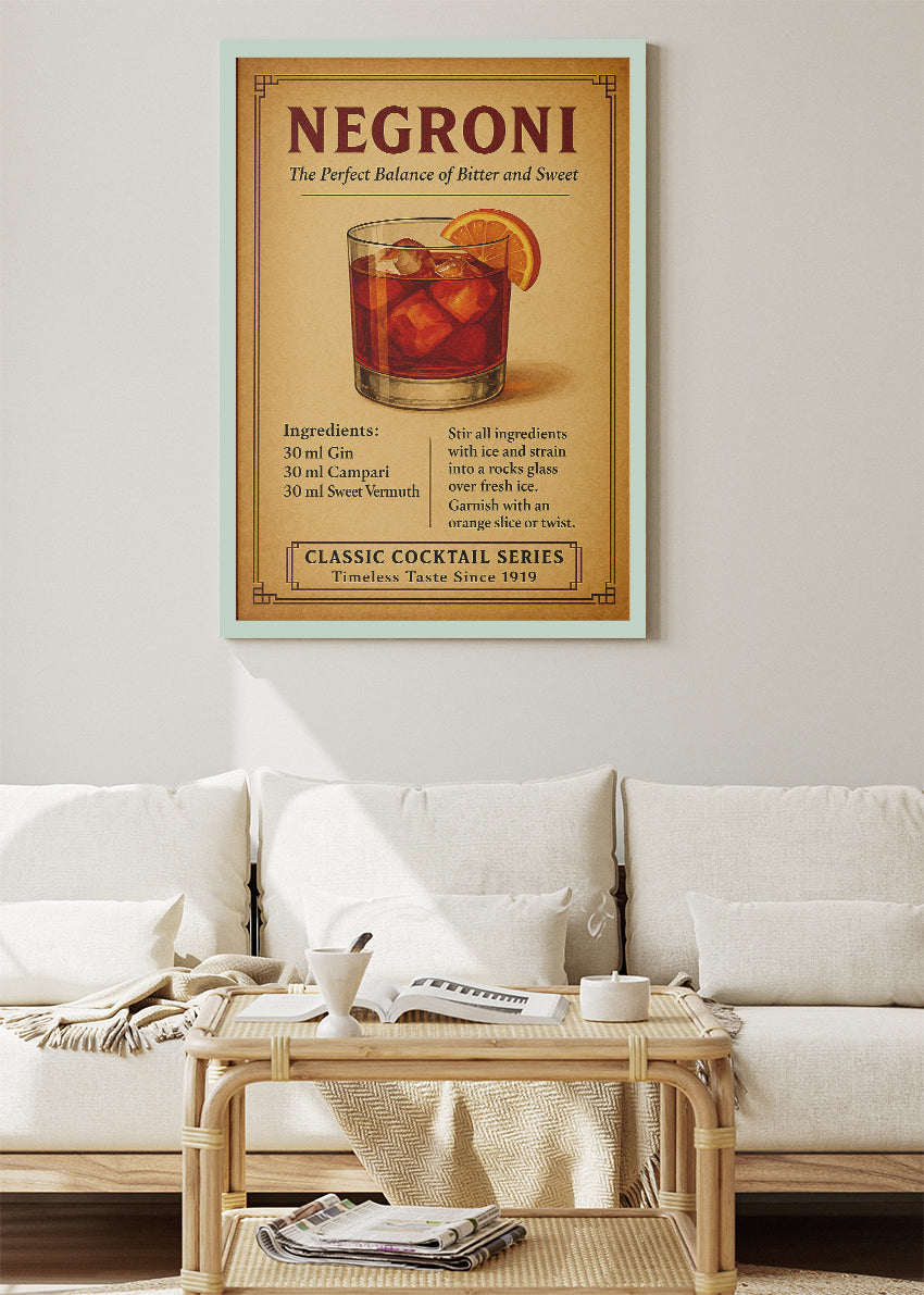 Negroni Vintage Cocktail Poster & Canvas Print | Classic Bar Wall Art