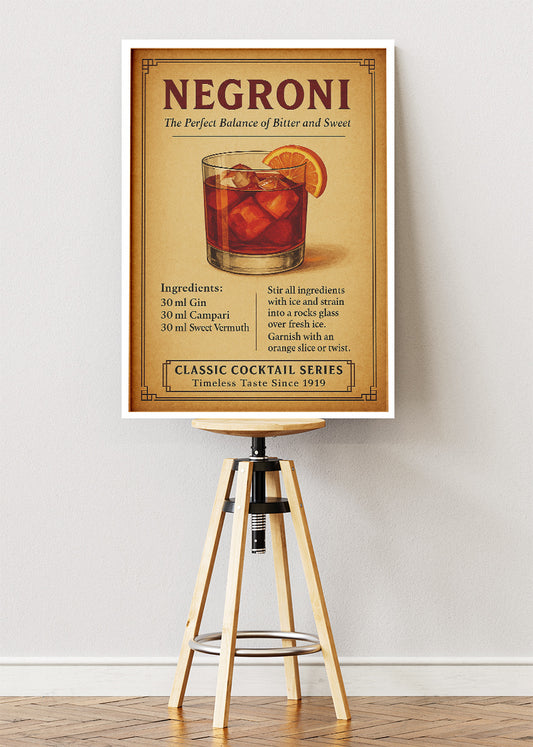 Negroni Vintage Cocktail Poster & Canvas Print | Classic Bar Wall Art