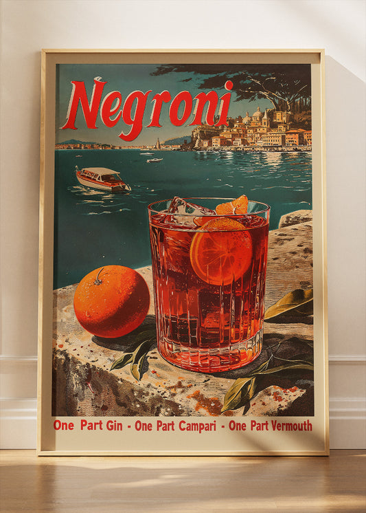 Negroni Vintage Italian Cocktail Poster & Canvas Print | Retro Mediterranean Bar Wall Art