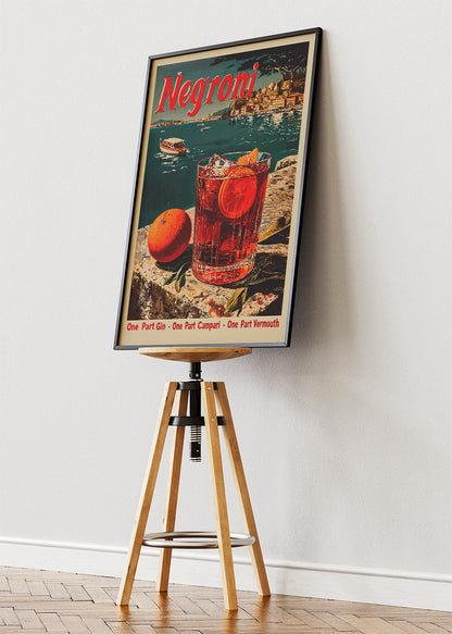 Negroni Vintage Italian Cocktail Poster & Canvas Print | Retro Mediterranean Bar Wall Art
