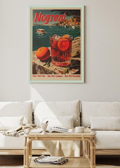 Negroni Vintage Italian Cocktail Poster & Canvas Print | Retro Mediterranean Bar Wall Art