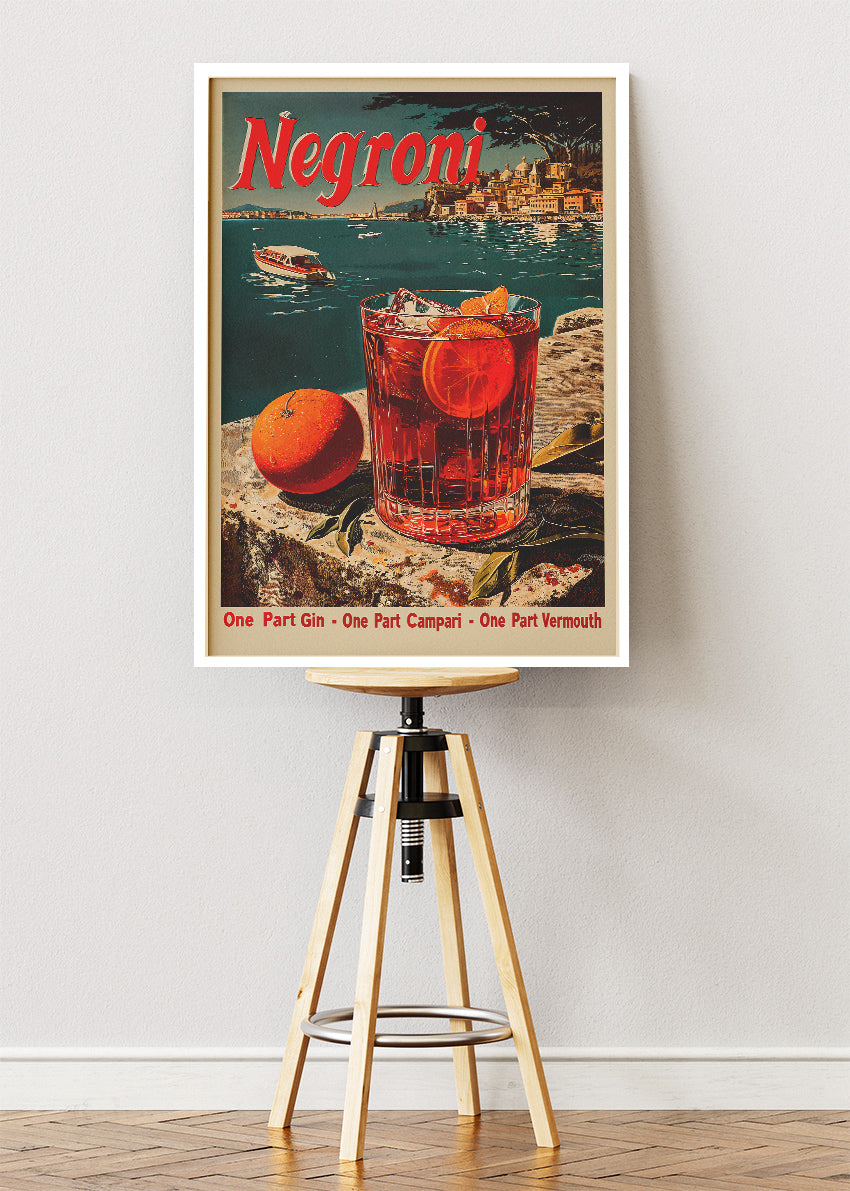 Negroni Vintage Italian Cocktail Poster & Canvas Print | Retro Mediterranean Bar Wall Art