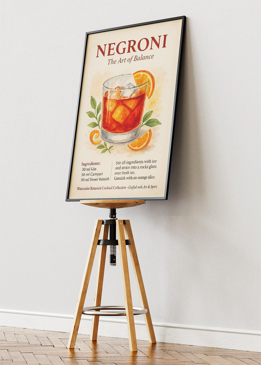 Negroni Watercolor Cocktail Poster & Canvas Print | Botanical Bar Wall Art