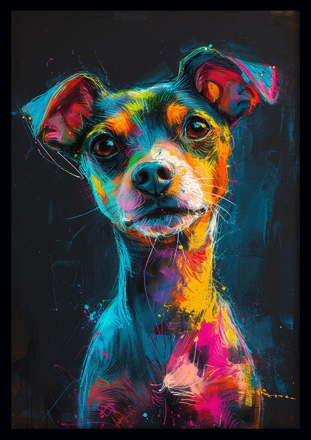 Neon Chihuahua Portrait – Colorful Dog Canvas Wall Art & Poster Print – T1124 – AiPrintLab