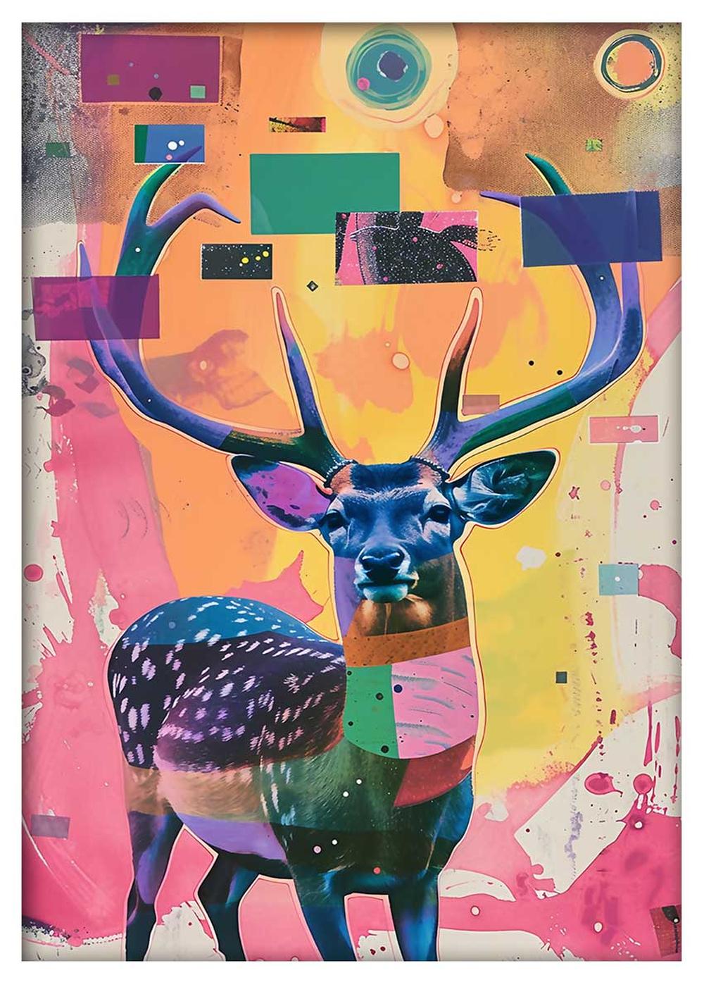 Neon Deer Canvas Print – Abstract Pop Animal Wall Art – T789 – AiPrintLab