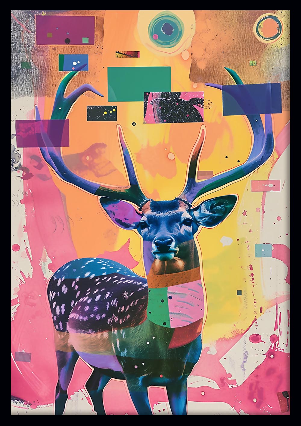 Neon Deer Canvas Print – Abstract Pop Animal Wall Art – T789 – AiPrintLab