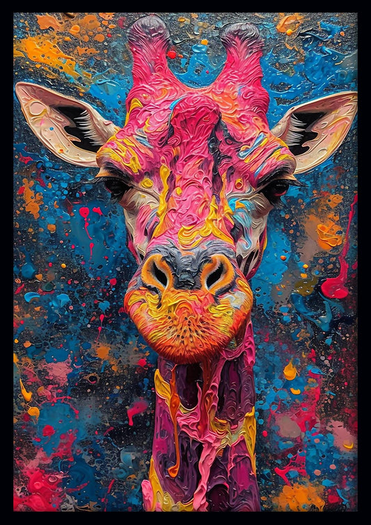 Neon Drip Giraffe – Bold Abstract Safari Canvas Wall Art – T845 – AiPrintLab