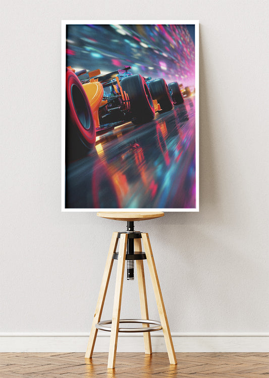 Neon Formula 1 Racing Car Motion Poster Canvas & Print – AI PRINT LAB
