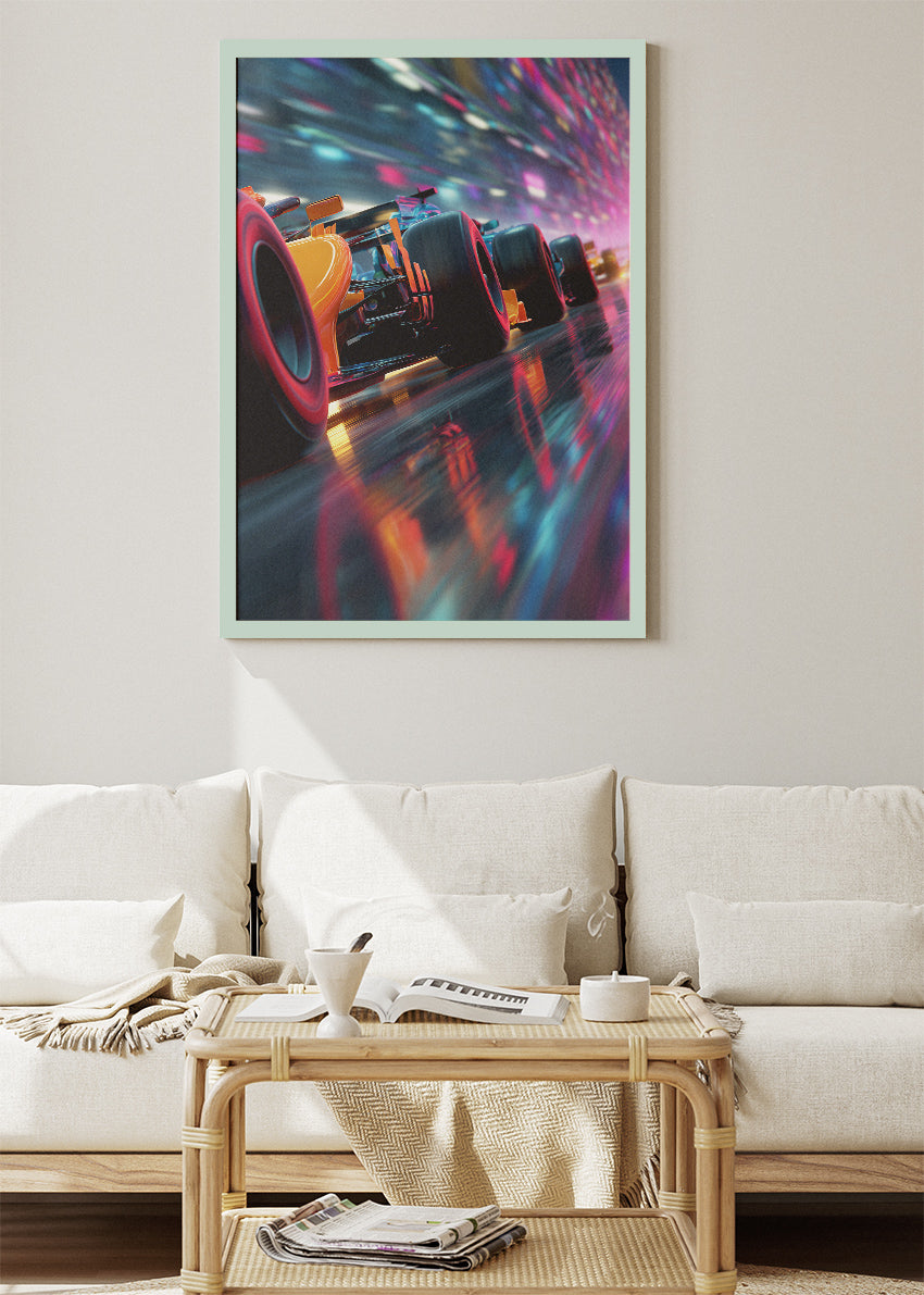Neon Formula 1 Racing Car Motion Poster Canvas & Print – AI PRINT LAB