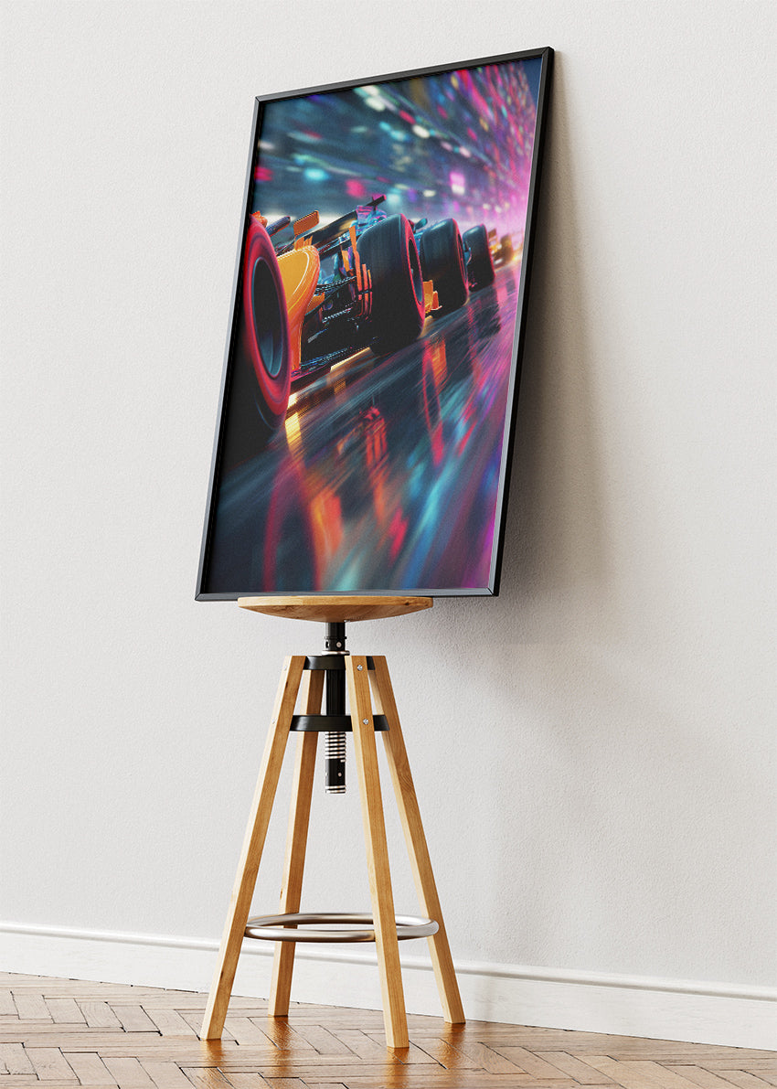 Neon Formula 1 Racing Car Motion Poster Canvas & Print – AI PRINT LAB