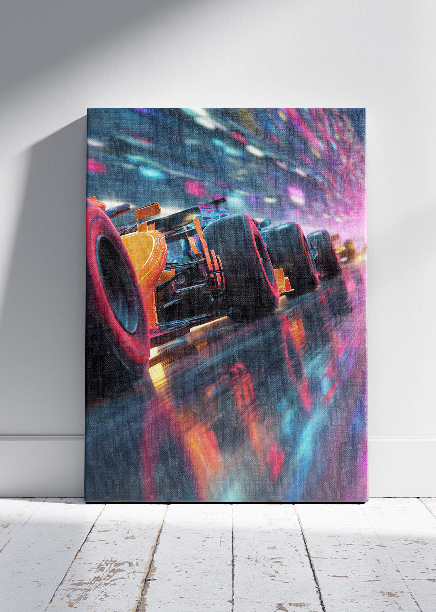 Neon Formula 1 Racing Car Motion Poster Canvas & Print – AI PRINT LAB