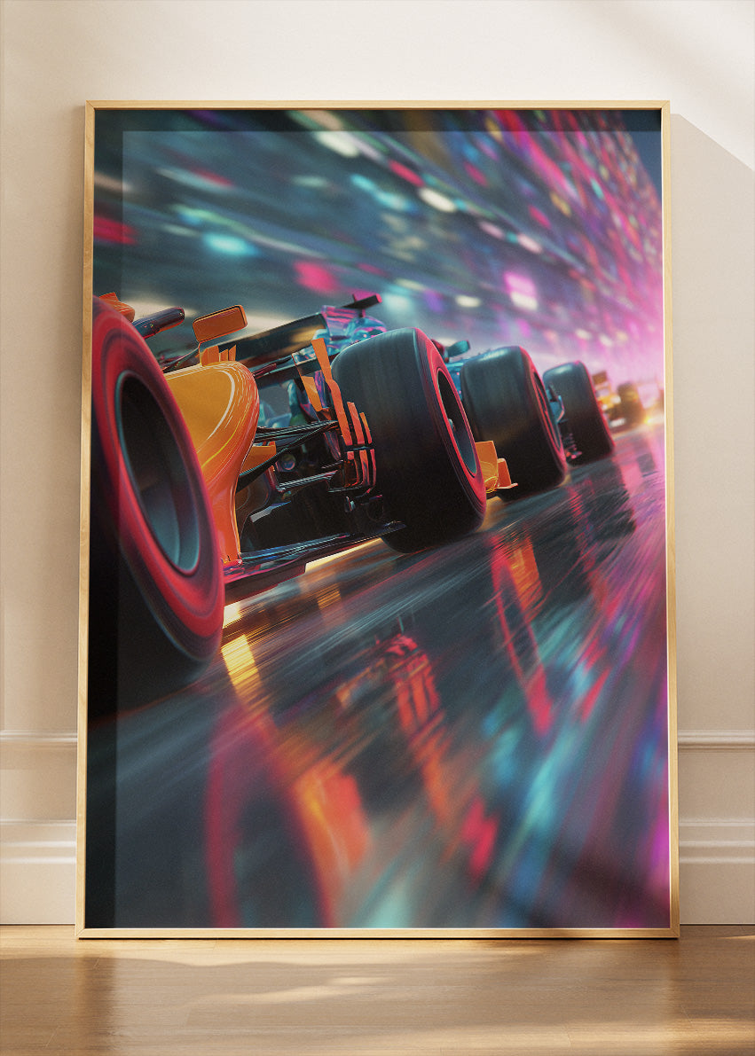 Neon Formula 1 Racing Car Motion Poster Canvas & Print – AI PRINT LAB