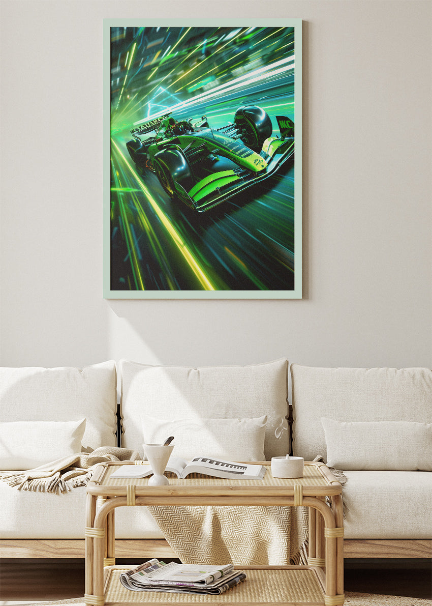 Neon Green Formula 1 Racing Car Poster Canvas & Print – AI PRINT LAB