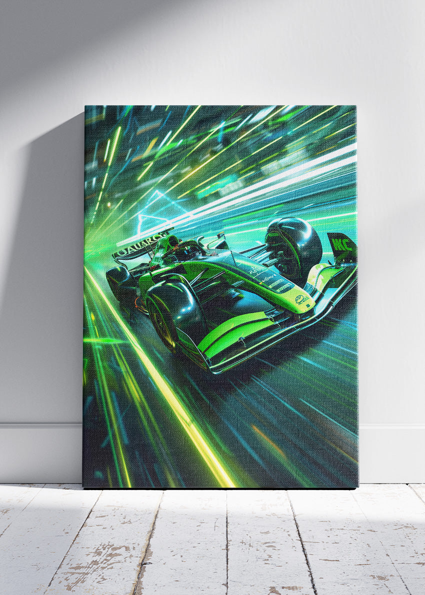 Neon Green Formula 1 Racing Car Poster Canvas & Print – AI PRINT LAB