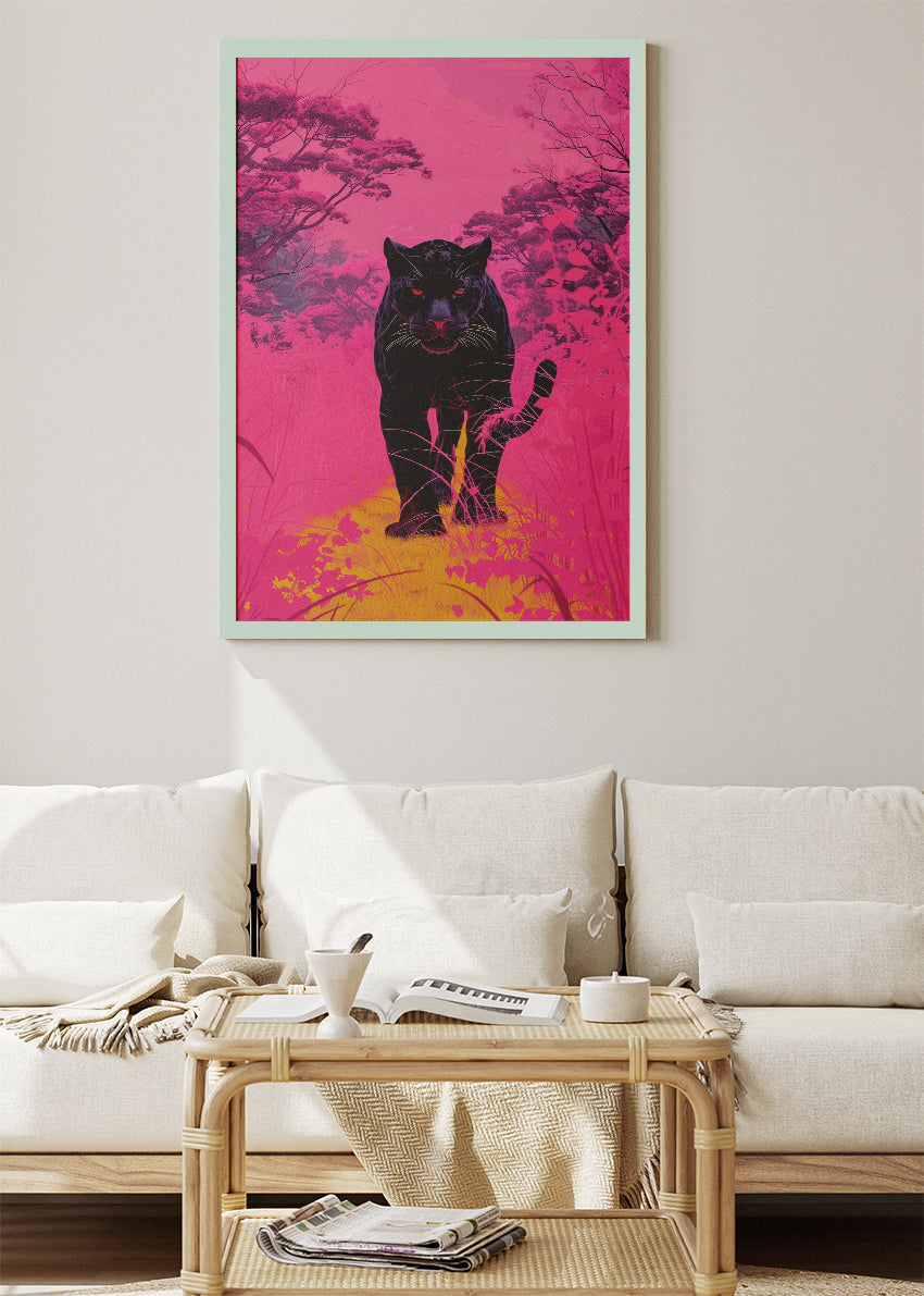 Neon Panther Canvas Print & Poster – Pink Modern Wildlife Wall Art