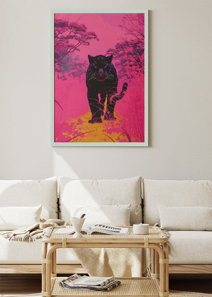 Neon Panther Canvas Print & Poster – Pink Modern Wildlife Wall Art