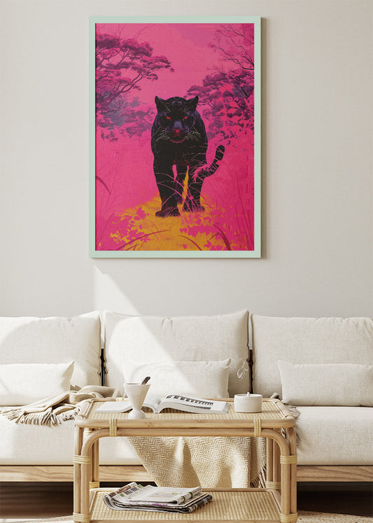 Neon Panther Canvas Print & Poster – Pink Modern Wildlife Wall Art