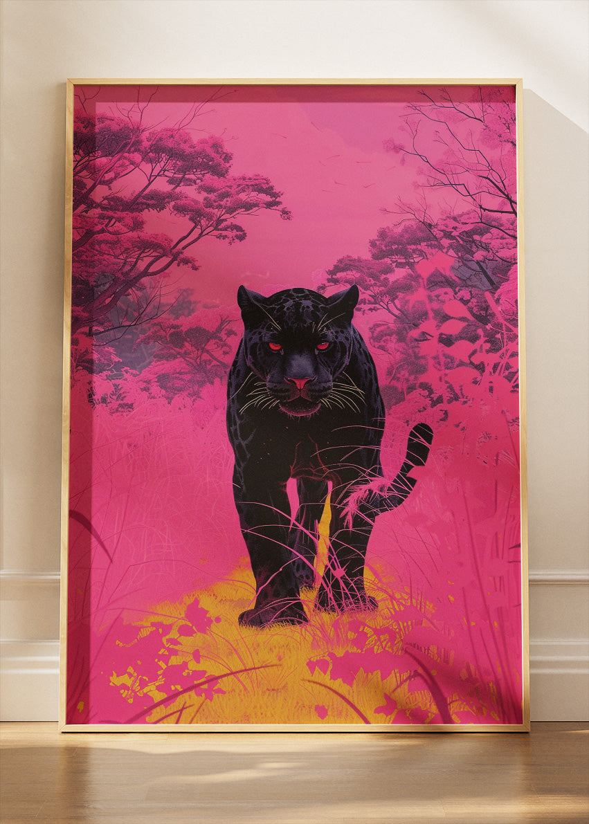 Neon Panther Canvas Print & Poster – Pink Modern Wildlife Wall Art