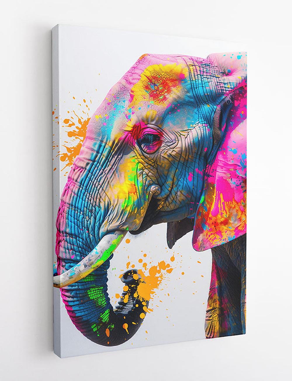 Neon Splash Elephant – Vibrant Pop Art Animal Canvas Wall Art – T866 – AiPrintLab
