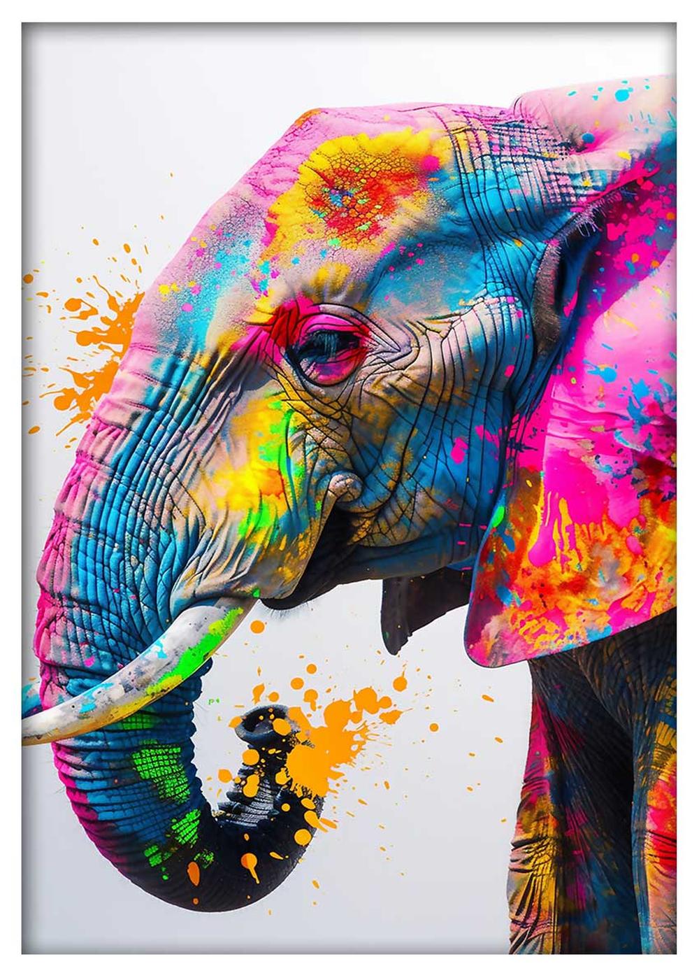 Neon Splash Elephant – Vibrant Pop Art Animal Canvas Wall Art – T866 – AiPrintLab