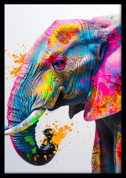 Neon Splash Elephant – Vibrant Pop Art Animal Canvas Wall Art – T866 – AiPrintLab