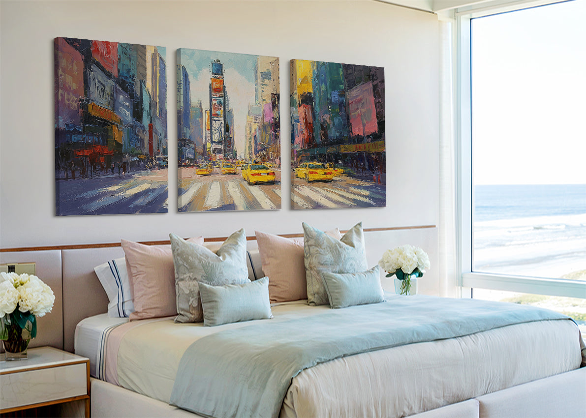 New York City Times Square Canvas Wall Art – Modern Urban Street Single & 3 Panel Canvas