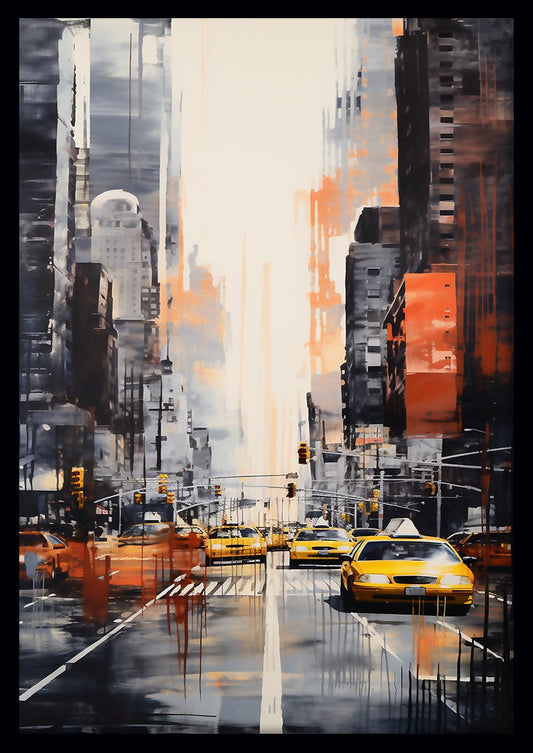 New York City Yellow Taxi Abstract Urban Art Print & Canvas – T747 – AiPrintLab