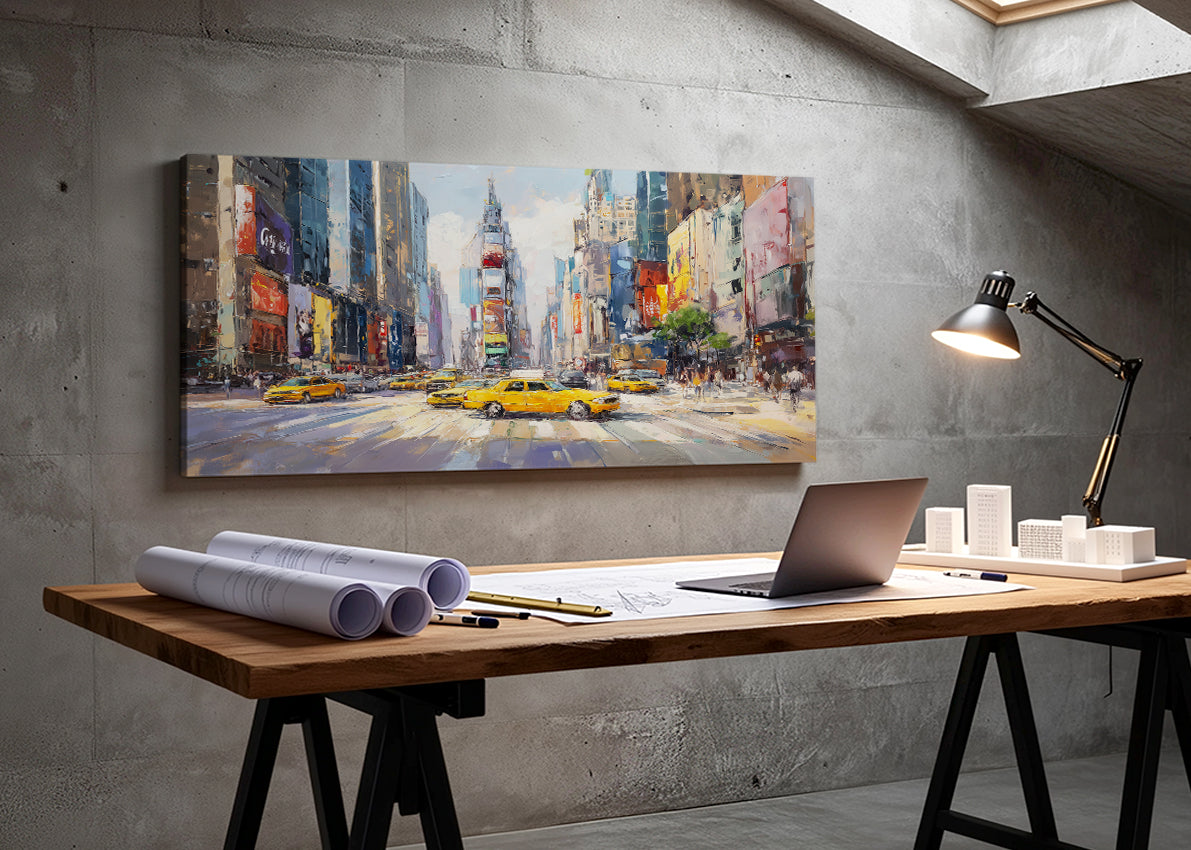 New York Times Square Canvas Wall Art – Yellow Taxi Cityscape Single & 3 Panel Canvas
