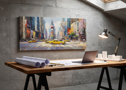 New York Times Square Canvas Wall Art – Yellow Taxi Cityscape Single & 3 Panel Canvas