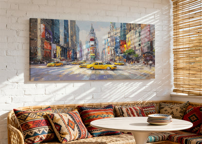 New York Times Square Canvas Wall Art – Yellow Taxi Cityscape Single & 3 Panel Canvas