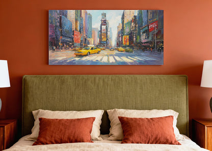 New York Times Square Yellow Taxi Canvas Wall Art – Modern City Street Single & 3 Panel Canvas