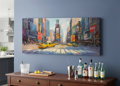 New York Times Square Yellow Taxi Canvas Wall Art – Modern City Street Single & 3 Panel Canvas