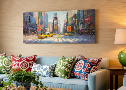 New York Times Square Yellow Taxi Canvas Wall Art – Modern City Street Single & 3 Panel Canvas
